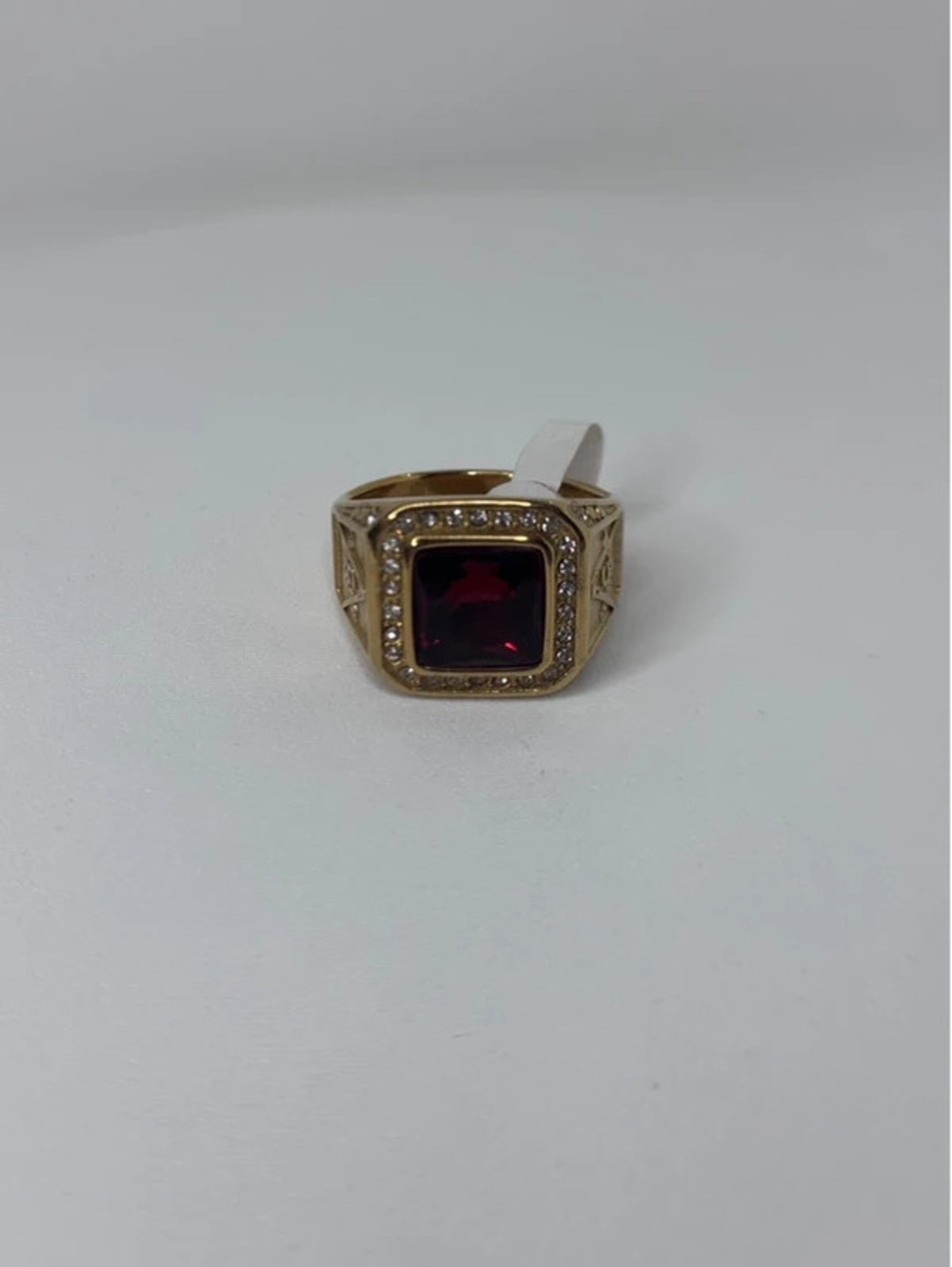 gold tone red CZ statement ring clear accents size 13